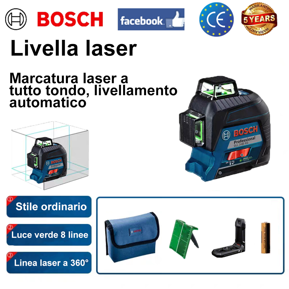 [Modello ordinario] Laser a 8 linee, distanza di lavoro massima 15 m, 1 batteria + set da lavoro gratuiti