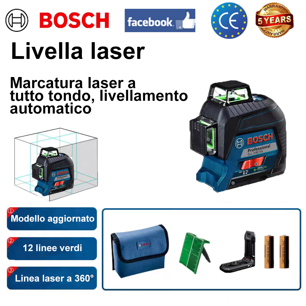 [Versione aggiornata] Laser a 12 linee, distanza di lavoro massima 20 m, 2 batterie gratuite + set da lavoro, maggiore durata della batteria, durevole